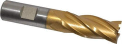 Hertel - 13/16", 1-7/8" LOC, 3/4" Shank Diam, 4-1/8" OAL, 4 Flute, High Speed Steel Square End Mill - Single End, TiN Finish - USA Tool & Supply