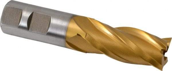 Hertel - 7/8", 1-7/8" LOC, 7/8" Shank Diam, 4-1/8" OAL, 4 Flute, High Speed Steel Square End Mill - Single End, TiN Finish, Spiral Flute, 30° Helix, Right Hand Cut, Right Hand Flute - USA Tool & Supply