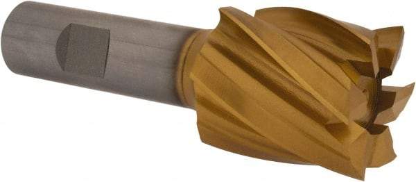Hertel - 1-3/8", 1-1/2" LOC, 3/4" Shank Diam, 3-7/8" OAL, 6 Flute, High Speed Steel Square End Mill - Single End, TiN Finish, Spiral Flute, 30° Helix, Right Hand Cut, Right Hand Flute - USA Tool & Supply