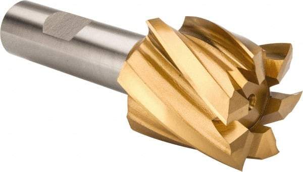 Hertel - 1-1/2", 1-1/2" LOC, 3/4" Shank Diam, 3-7/8" OAL, 6 Flute, High Speed Steel Square End Mill - Single End, TiN Finish, Spiral Flute, 30° Helix, Right Hand Cut, Right Hand Flute - USA Tool & Supply