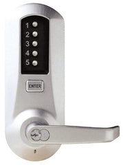 Kaba Access - Combination Entry Lever Lockset with Key Override - 2-3/4" Back Set, No Cylinder, Zamak3, Satin Chrome Finish - USA Tool & Supply