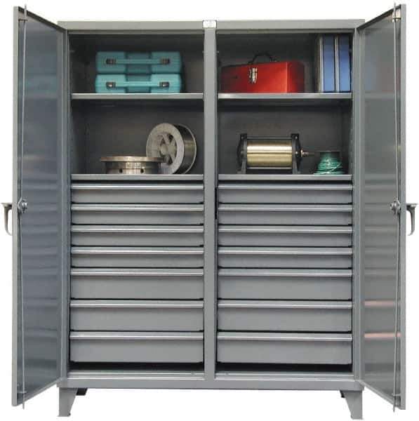 Strong Hold - 4 Shelf 14 Bin Locking Storage Cabinet - Steel, 72" Wide x 24" Deep x 78" High, Dark Gray - USA Tool & Supply