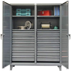 Strong Hold - 4 Shelf 14 Bin Locking Storage Cabinet - Steel, 72" Wide x 24" Deep x 78" High, Dark Gray - USA Tool & Supply