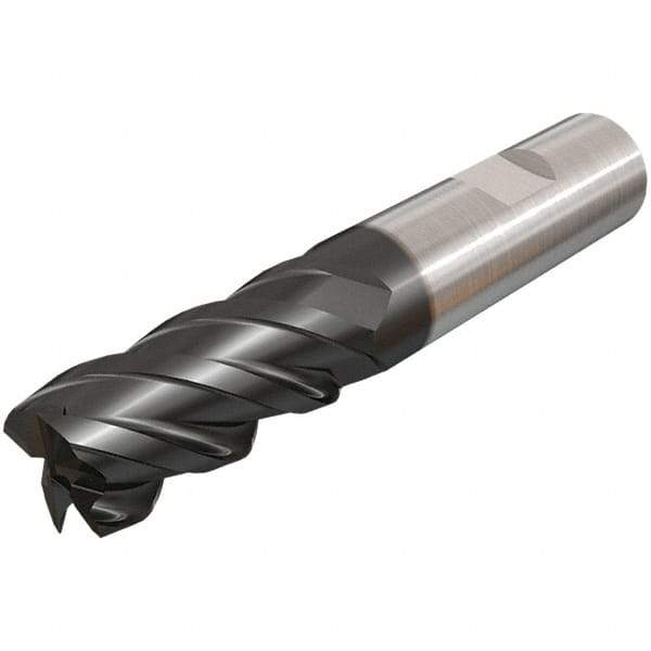 Iscar - 12mm, 25mm LOC, 12mm Shank Diam, 83mm OAL, 4 Flute, Solid Carbide Square End Mill - Single End, TiAlN Finish, Spiral Flute, 45° Helix, Right Hand Cut, Right Hand Flute - USA Tool & Supply