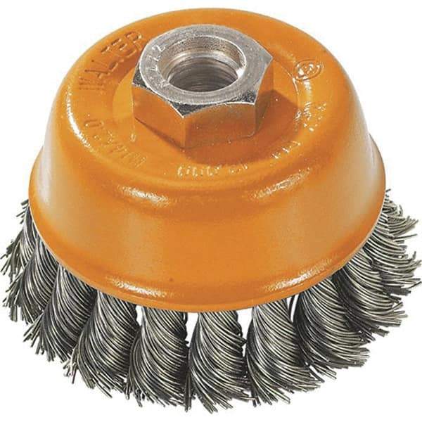 WALTER Surface Technologies - 3" Diam, 5/8-11 Threaded Arbor, Steel Fill Cup Brush - 0.015 Wire Diam, 12,000 Max RPM - USA Tool & Supply