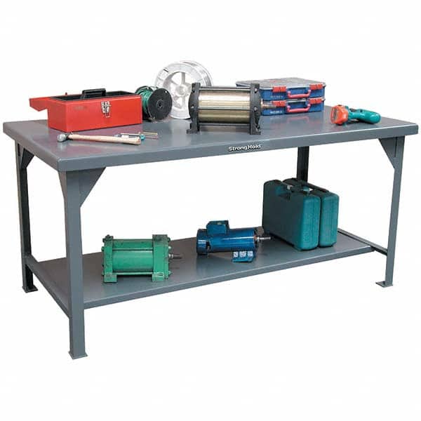 Strong Hold - Stationary Work Benches, Tables Type: Work Table Top Material: 7 Gauge Steel - USA Tool & Supply