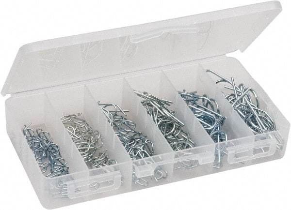 Value Collection - 100 Piece, 1/4 to 3/4" Pin Diam, Locking Cotter Pin Assortment - Spring Wire - USA Tool & Supply
