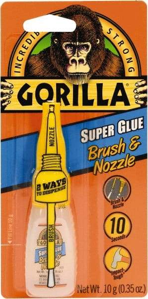 Gorilla Glue - 0.35 oz Bottle Clear Super Glue - 24 hr Full Cure Time, Bonds to Most Surfaces - USA Tool & Supply