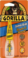 Gorilla Glue - 0.35 oz Bottle Clear Super Glue - 24 hr Full Cure Time, Bonds to Most Surfaces - USA Tool & Supply