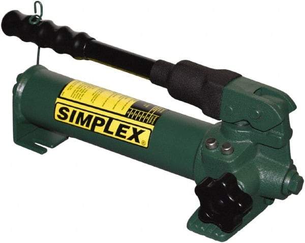 TK Simplex - 2 Stage, 1-1/2" Piston Diam, 3/8 NPTF, 0.23 & 0.06 Cu In Per Stroke, Manual Hydraulic Pump - 20 Cu In Reservoir, 200 psi First Stage, 2,850 psi Second Stage - USA Tool & Supply
