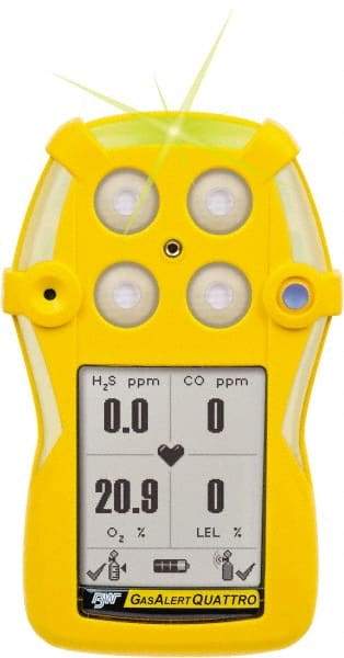 BW Technologies by Honeywell - Visual, Vibration & Audible Alarm, LCD Display, Single Gas Detector - Monitors Hydrogen Sulfide, -20 to 50°C Working Temp - USA Tool & Supply