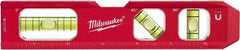 Milwaukee Tool - Magnetic 7" Long 3 Vial Torpedo Level - Aluminum, Red, 1 Level, 1 Plumb & 1 45° Vials - USA Tool & Supply