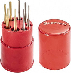 Starrett - 8 Piece, 1/16 to 5/32", Pin Punch Set - Round Shank, Brass & Steel, Comes in Plastic Tube - USA Tool & Supply