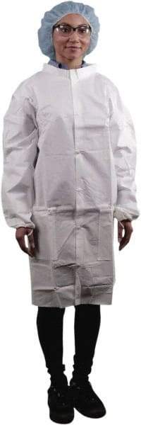 PRO-SAFE - Size XL ISO Class 5 White Lab Coat with 3 Pockets - Keyguard, Snap Front, Elastic Cuffs with Thumb-loop - USA Tool & Supply