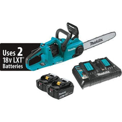 Makita - 18 Volt, 3940 Ft/min, Battery Powered Chainsaw - 14" Guide Bar Length, 3/8" Chain Pitch, 0.043 Chain Gauge - USA Tool & Supply