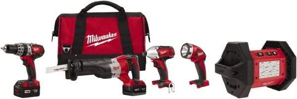 Milwaukee Tool - 18 Volt Cordless Tool Combination Kit - Includes 1/2" Hammer Drill, 1/4" Hex Impact Driver & Sawzall Reciprocating Saw, Lithium-Ion Battery Included - USA Tool & Supply