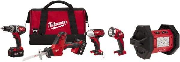 Milwaukee Tool - 18 Volt Cordless Tool Combination Kit - Includes 1/2" Hammer Drill, 1/4" Hex Impact Driver & One-Handed Hackzall Reciprocating Saw, Lithium-Ion Battery Included - USA Tool & Supply