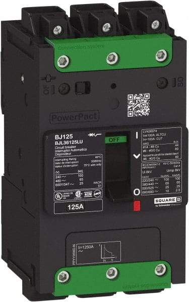 Square D - 35 Amp, 600Y/347 VAC, 3 Pole, Unit Mount B-Frame Circuit Breaker - Thermal-Magnetic Trip, 100 kA at 240 VAC, 65 kA at 480 VAC, 25 kA at 600Y/347 VAC Breaking Capacity, 14-3/0 AWG - USA Tool & Supply