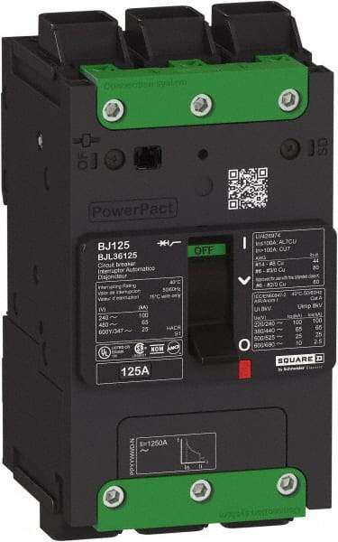 Square D - 110 Amp, 600Y/347 VAC, 3 Pole, Unit Mount B-Frame Circuit Breaker - Thermal-Magnetic Trip, 25 kA at 240 VAC, 18 kA at 277 VAC, 14 kA at 600Y/347 VAC Breaking Capacity, 14-3/0 AWG - USA Tool & Supply