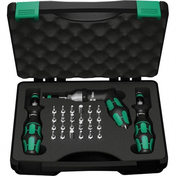 Wera - 28 Piece, 2-1/2 to 55 In/Lb, Ergo Cushion Grip Driver Adjustable Torque Limiting Screwdriver Kit - 1/4" Drive - USA Tool & Supply
