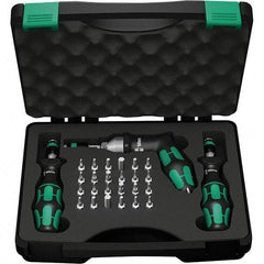 Wera - 28 Piece, 2-1/2 to 55 In/Lb, Ergo Cushion Grip Driver Adjustable Torque Limiting Screwdriver Kit - 1/4" Drive - USA Tool & Supply