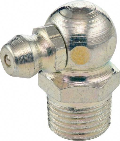 Umeta - 90° Head Angle, M10x1 Metric Stainless Steel Standard Grease Fitting - 9mm Hex, 18mm Overall Height, 5.5mm Shank Length - USA Tool & Supply