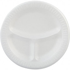 DART - Foam Dinnerware, Plate, 3-Comp, 9" - White - USA Tool & Supply