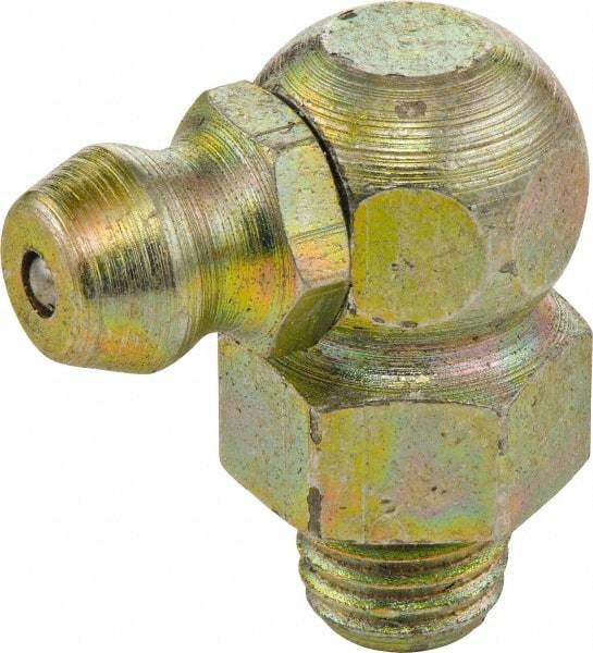 Umeta - 90° Head Angle, M6x1 Metric Brass Standard Grease Fitting - 9mm Hex, 18mm Overall Height, 5.5mm Shank Length - USA Tool & Supply