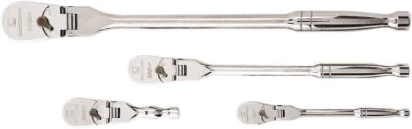 GearWrench - 1/4", 3/8" & 1/2" Drive Pear Head Ratchet Set - Full Polish Chrome Finish, Various Lengths, 60 Gear Teeth, Flex Handle, Flex Head - USA Tool & Supply