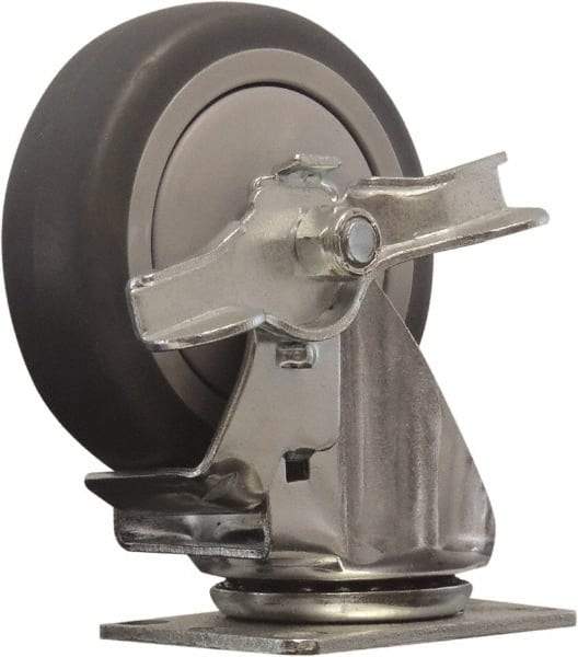 Snap-Loc - 4" Diam x 1" Wide x 5" OAH Top Plate Mount Swivel Caster with Brake - Polyurethane, 375 Lb Capacity, Ball Bearing, 1-3/4 X 2-7/8" Plate, Round Stem - USA Tool & Supply