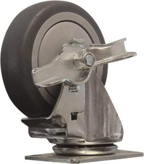 Snap-Loc - 4" Diam x 1" Wide x 5" OAH Top Plate Mount Swivel Caster with Brake - Polyurethane, 375 Lb Capacity, Ball Bearing, 1-3/4 X 2-7/8" Plate, Round Stem - USA Tool & Supply