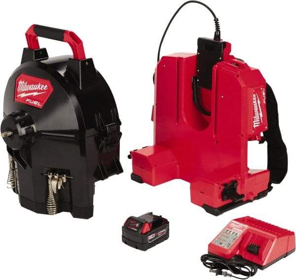 Milwaukee Tool - 18V Battery Battery Drain Cleaning Machine - For 1-1/4" to 4" Pipe, 50' Cable - USA Tool & Supply