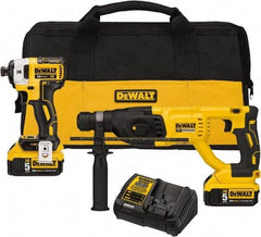 DeWALT - 20 Volt Cordless Tool Combination Kit - Includes 1/4" Brushless Impact Driver & SDS Plus Brushless Rotary Hammer, Lithium-Ion Battery Included - USA Tool & Supply