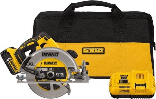 DeWALT - 20 Volt, 7-1/4" Blade, Cordless Circular Saw - 4,000 RPM, 1 Lithium-Ion Battery Included - USA Tool & Supply