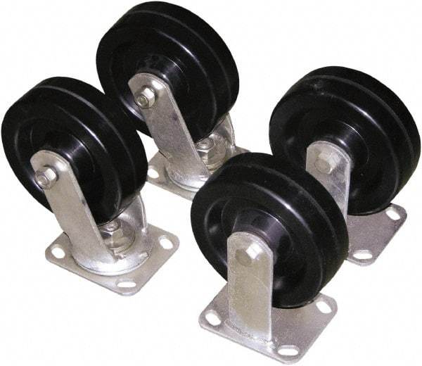 Vestil - 6" Diam x 2" Wide, Glass Filled Nylon (2) Rigid (2) Swivel Caster - 4,800 Lb Capacity, Top Plate Mount, 4" x 4-1/2" Plate - USA Tool & Supply