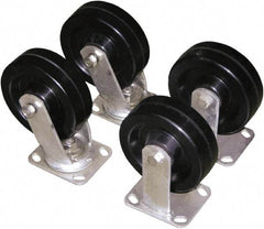 Vestil - 6" Diam x 2" Wide, Glass Filled Nylon (2) Rigid (2) Swivel Caster - 4,800 Lb Capacity, Top Plate Mount, 4" x 4-1/2" Plate - USA Tool & Supply