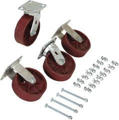 Vestil - 6" Diam x 2" Wide, Semi-Steel (2) Rigid (2) Swivel Caster - 8,000 Lb Capacity, Top Plate Mount, 4" x 4-1/2" Plate - USA Tool & Supply