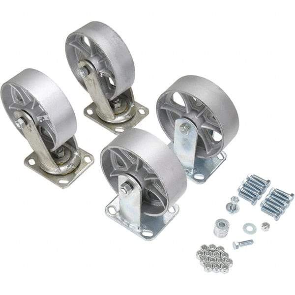 Vestil - 8" Diam x 2" Wide, Semi-Steel (2) Rigid (2) Swivel Caster - 4,800 Lb Capacity, Top Plate Mount, 4" x 4-1/2" Plate - USA Tool & Supply