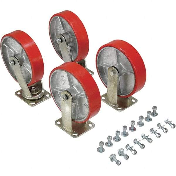Vestil - 8" Diam x 2" Wide, Poly-On-Steel (2) Rigid (2) Swivel Caster - 5,000 Lb Capacity, Top Plate Mount, 4" x 4-1/2" Plate - USA Tool & Supply