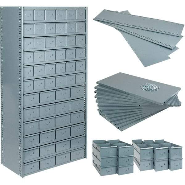 Value Collection - 35.8" Wide, 1 High, Open Shelving Accessory/Component - 21 Gauge Steel, Powder Coat Finish, Use with Bins/Totes - USA Tool & Supply