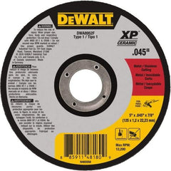 DeWALT - 5" Ceramic Cutoff Wheel - 0.045" Thick, 7/8" Arbor, 12,200 Max RPM, Use with Angle Grinders - USA Tool & Supply