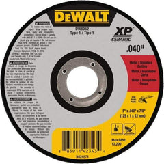 DeWALT - 5" Ceramic Cutoff Wheel - 0.04" Thick, 7/8" Arbor, 12,200 Max RPM, Use with Angle Grinders - USA Tool & Supply