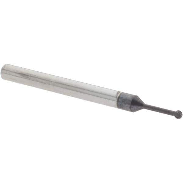 Accupro - 1/16" Diam, 0.053" LOC, 2 Flute Solid Carbide Ball End Mill - nACo Finish, Single End, 1-1/2" OAL, 1/8" Shank Diam, Undercutting - USA Tool & Supply