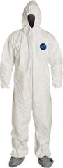 Dupont - Size 3XL Film Laminate General Purpose Coveralls - White, Zipper Closure, Elastic Cuffs, Elastic Ankles, Serged Seams - USA Tool & Supply