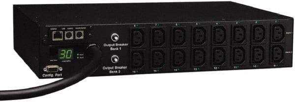 Tripp-Lite - 16 Outlets, 208/240 Volts, 30 Amps, 10' Cord, Power Outlet Strip - Rack Mount, 5-15/20R NEMA Configuration, 19" Strip - USA Tool & Supply