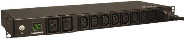 Tripp-Lite - 10 Outlets, 200/240 Volts, 20 Amps, 12' Cord, Power Outlet Strip - Rack Mount, 5-15/20R NEMA Configuration, 19" Strip - USA Tool & Supply