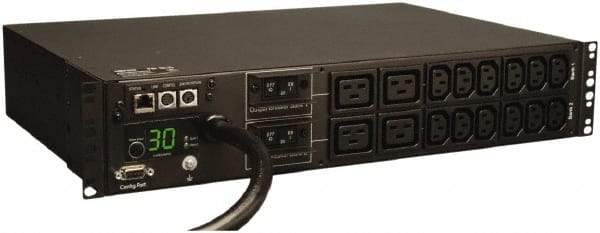 Tripp-Lite - 16 Outlets, 200/240 Volts, 30 Amps, 12' Cord, Power Outlet Strip - Rack Mount, 5-15/20R NEMA Configuration, 19" Strip - USA Tool & Supply