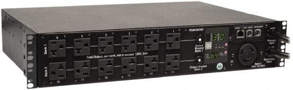 Tripp-Lite - 25 Outlets, 120 VAC30 Amps, 12' Cord, Power Outlet Strip - Rack Mount, 5-15/20R NEMA Configuration, 19" Strip - USA Tool & Supply