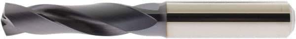 Accupro - 8.1mm 140° Spiral Flute Solid Carbide Screw Machine Drill Bit - AlTiN Finish, Right Hand Cut, 47mm Flute Length, 89mm OAL, Straight Shank, Through Coolant - USA Tool & Supply