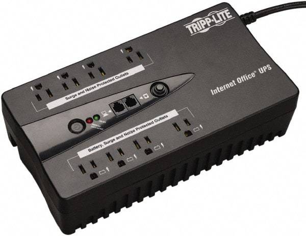 Tripp-Lite - 15 Amp, 600 VA, Flat Pack Mount Standby Backup Uninterruptible Power Supply - Backup 3 min with Full Load & 9 min with Half Load, 120 VAC Input & Output, 300 Watt Output, 1 Phases, 6 Outlets - USA Tool & Supply